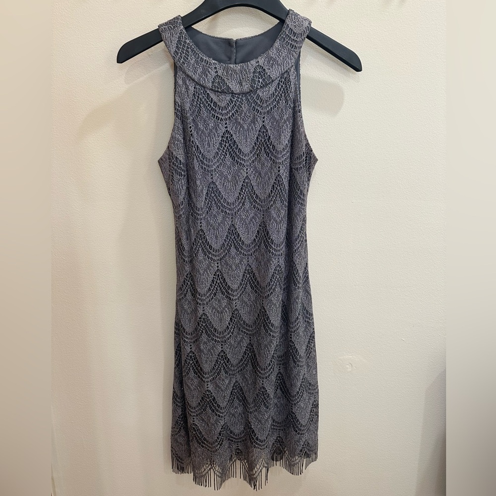 SL Fashions Charcoal Lace Midi Dress